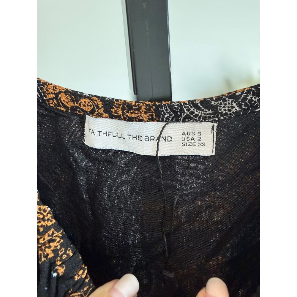 Faithfull The Brand Matisse Floral Midi Dress Orange & Black Women's Size 2/XS - Picture 7 of 16